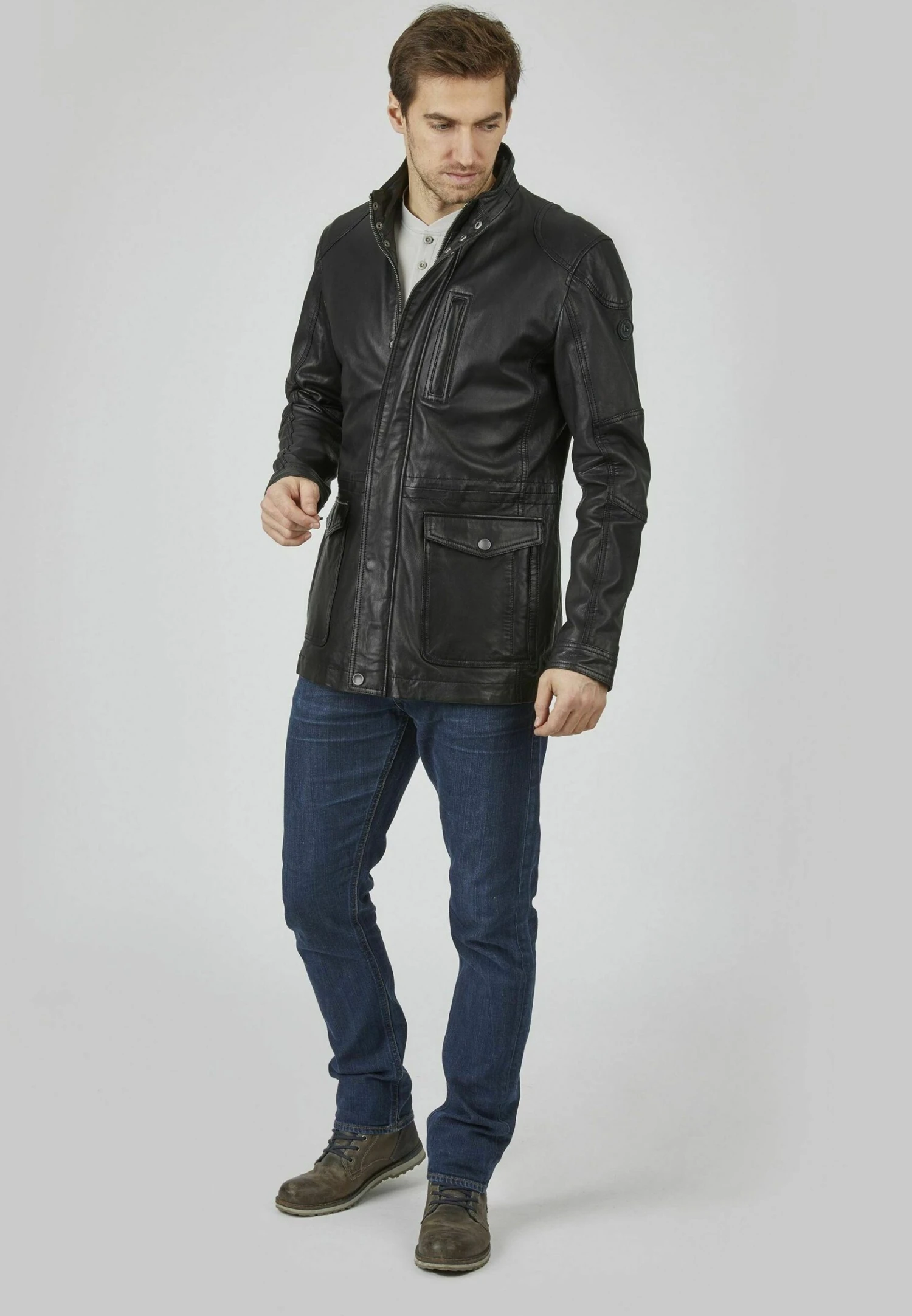 Bugatti Mit Abdeckleiste Und Stehkragen - Leren Jas - Schwarz 2 Bugatti Mit Abdeckleiste Und Stehkragen - Leren Jas - Schwarz - Afbeelding 2