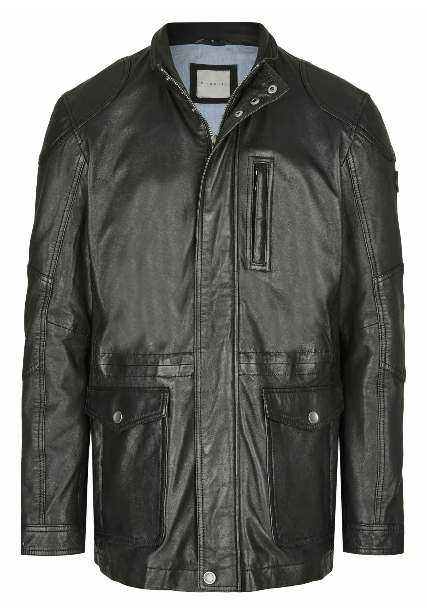 Bugatti Mit Abdeckleiste Und Stehkragen - Leren Jas - Schwarz 5 Bugatti Mit Abdeckleiste Und Stehkragen - Leren Jas - Schwarz - Afbeelding 5