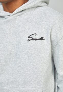 SikSilk Script Embroidery- Hoodie - Grey Marl -Herenkleding 5b75a3b19add468cb15ccf9258182333