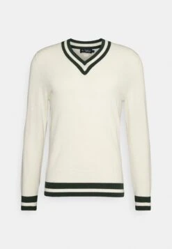 Hackett London Contrast Trim V Neck - Vest - Ecru/Green -Herenkleding 96591502fd174943a30ecf07a9160992