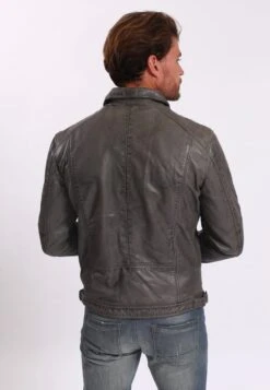 Lee Cooper Leather Jacket With Collar Shirt - 2 Split Side Pockets - - Leren Jas - Vintage Grey -Herenkleding ad1ace4cf7614eb5a31f40550c68fbb5